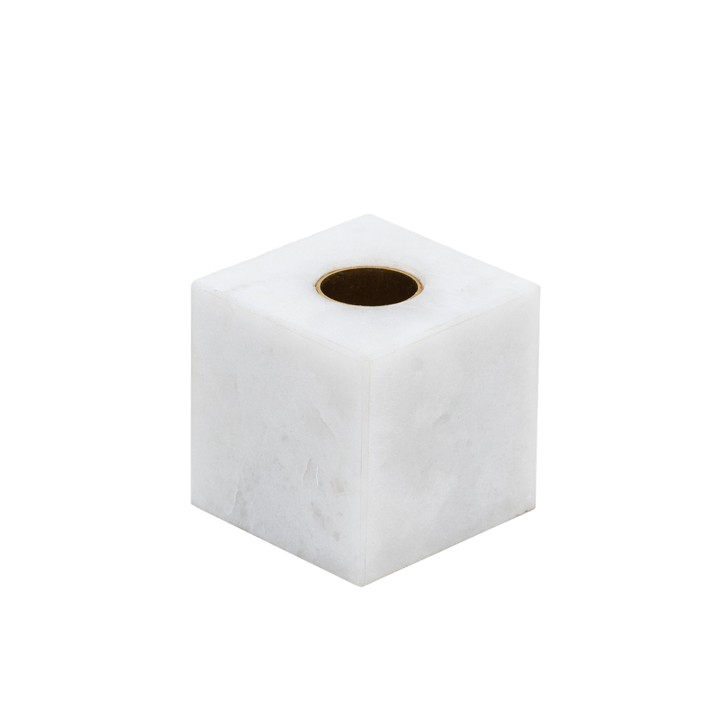 Cube Candlestick in White Quartz