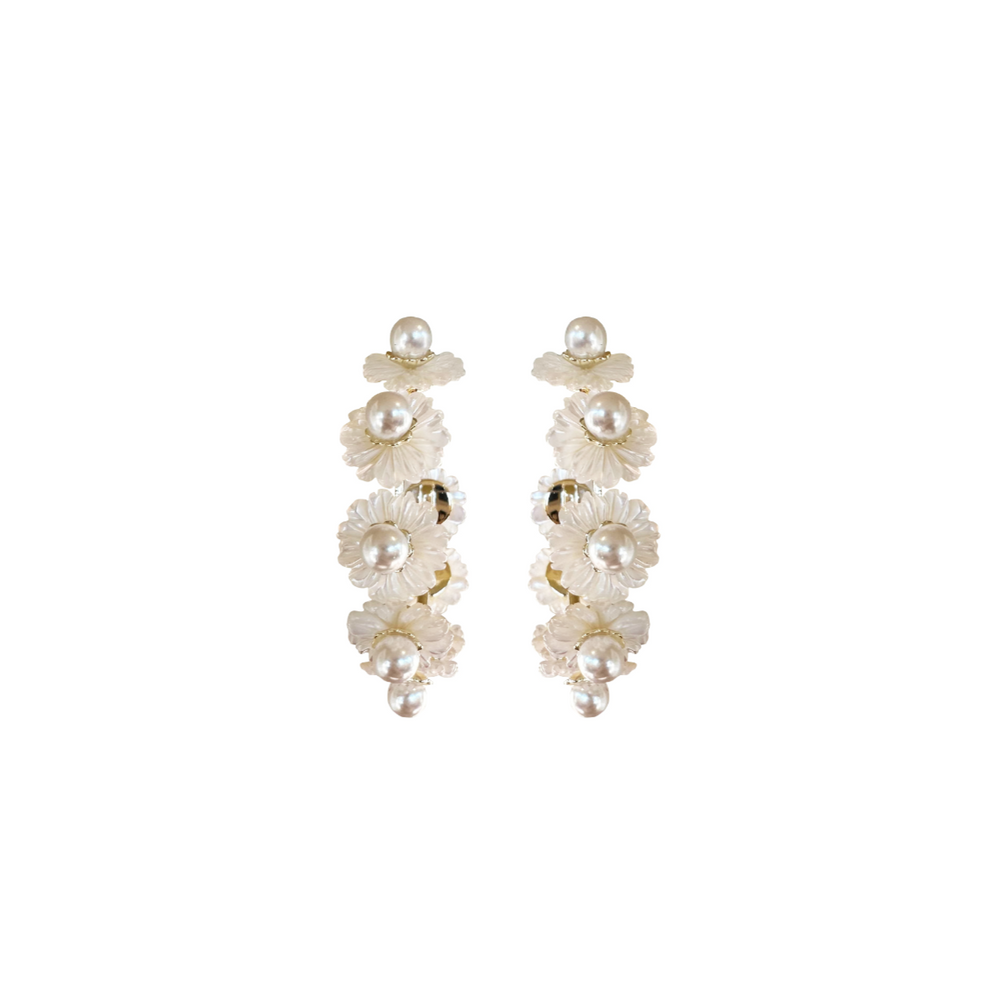 Petite Mother Of Pearl Wildflower Hoops