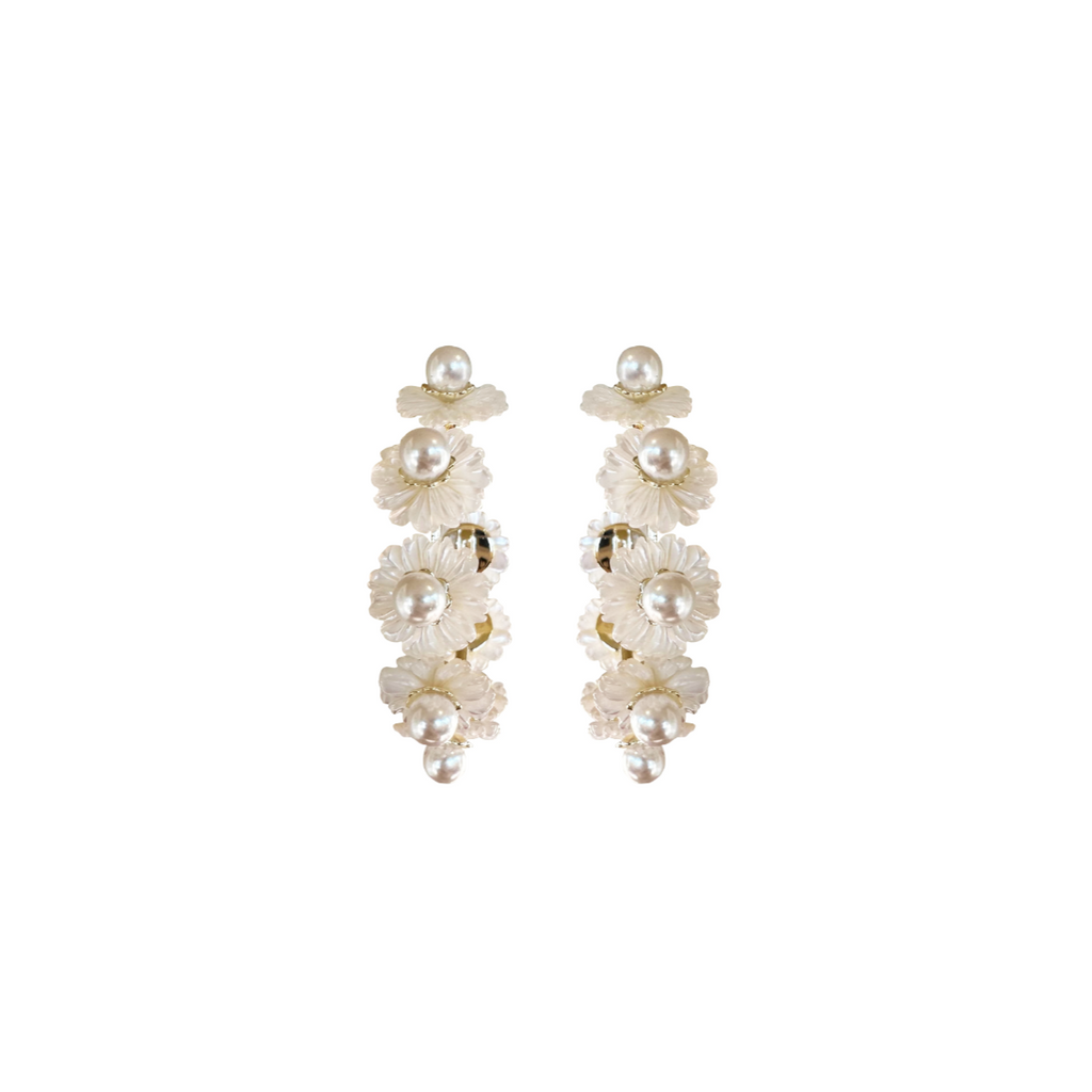 Petite Mother Of Pearl Wildflower Hoops