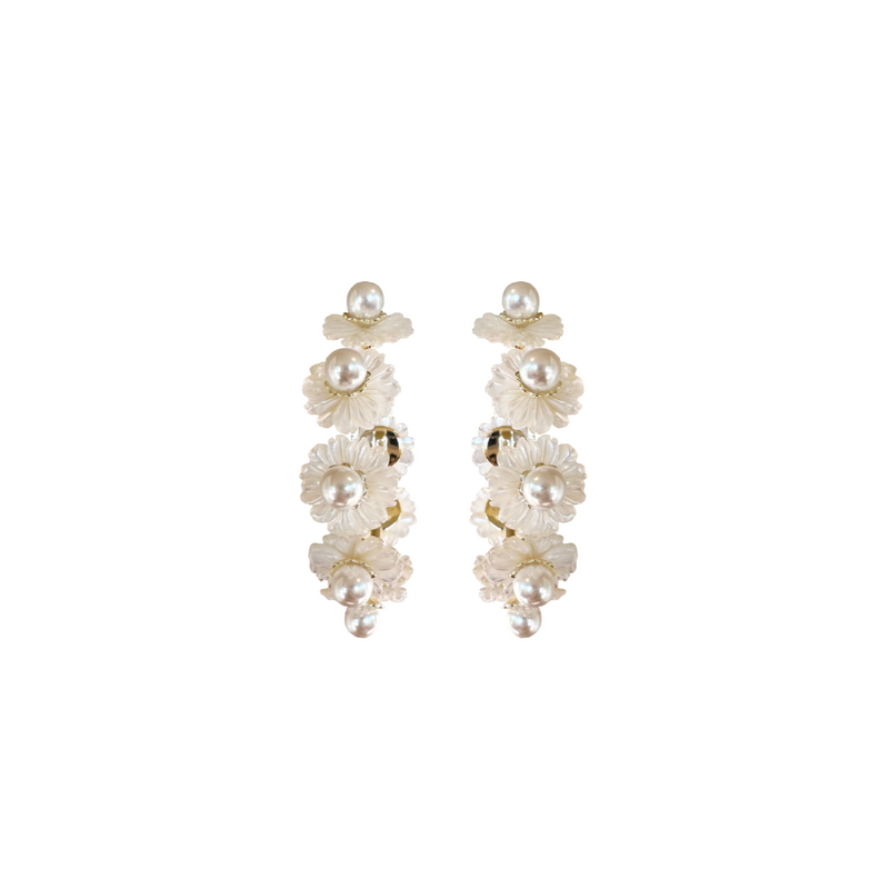 Petite Mother Of Pearl Wildflower Hoops