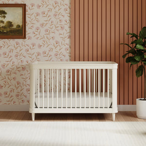 Marin with Cane 3-in-1 Convertible Crib in Warm White & Honey Cane