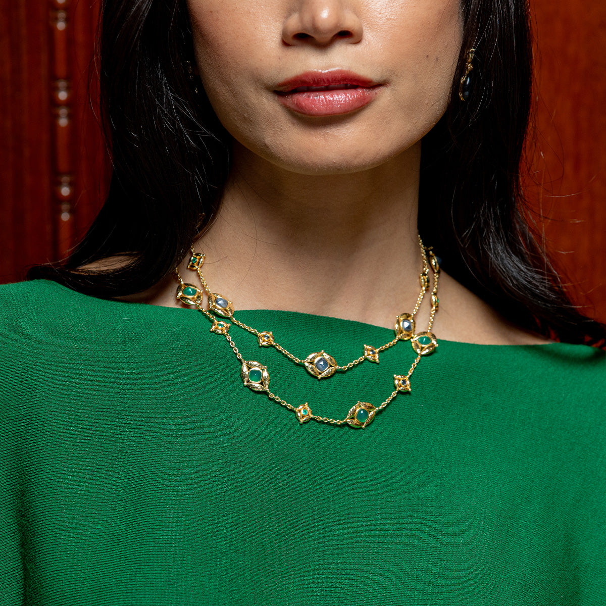 Mystic Eye Double-Sided Necklace in Blue Labradorite & Green Onyx