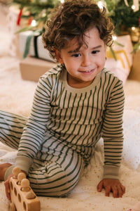 Ribbed Kids Pajama in Stripes Away Evergreen