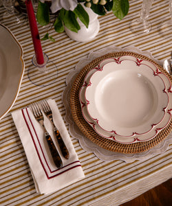 Rebecca Udall Sophie Classic Two Cord Napkin, Burgundy with Olivia Crockery