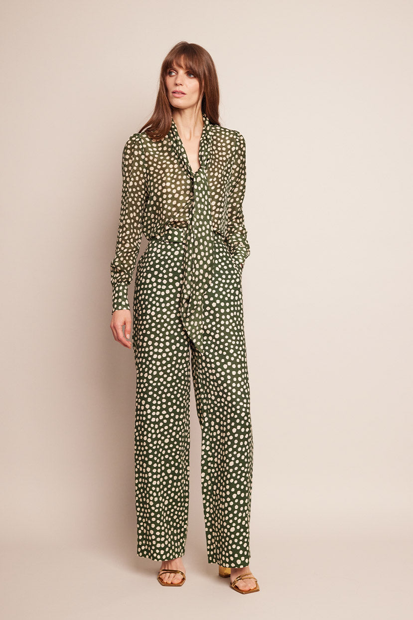 Mayflower Pants in Abstract Dot Green Turtledove