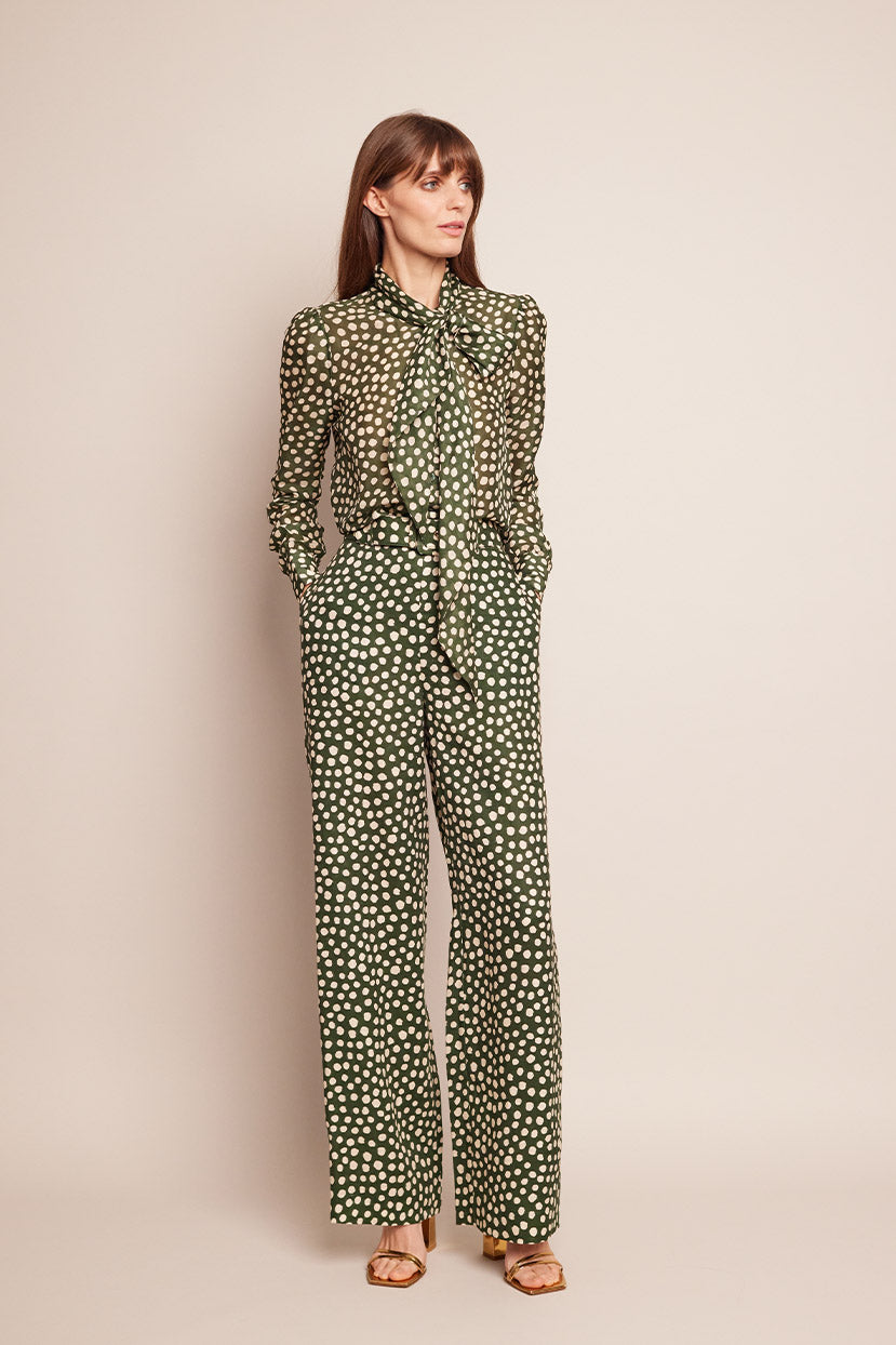 Mayflower Pants in Abstract Dot Green Turtledove