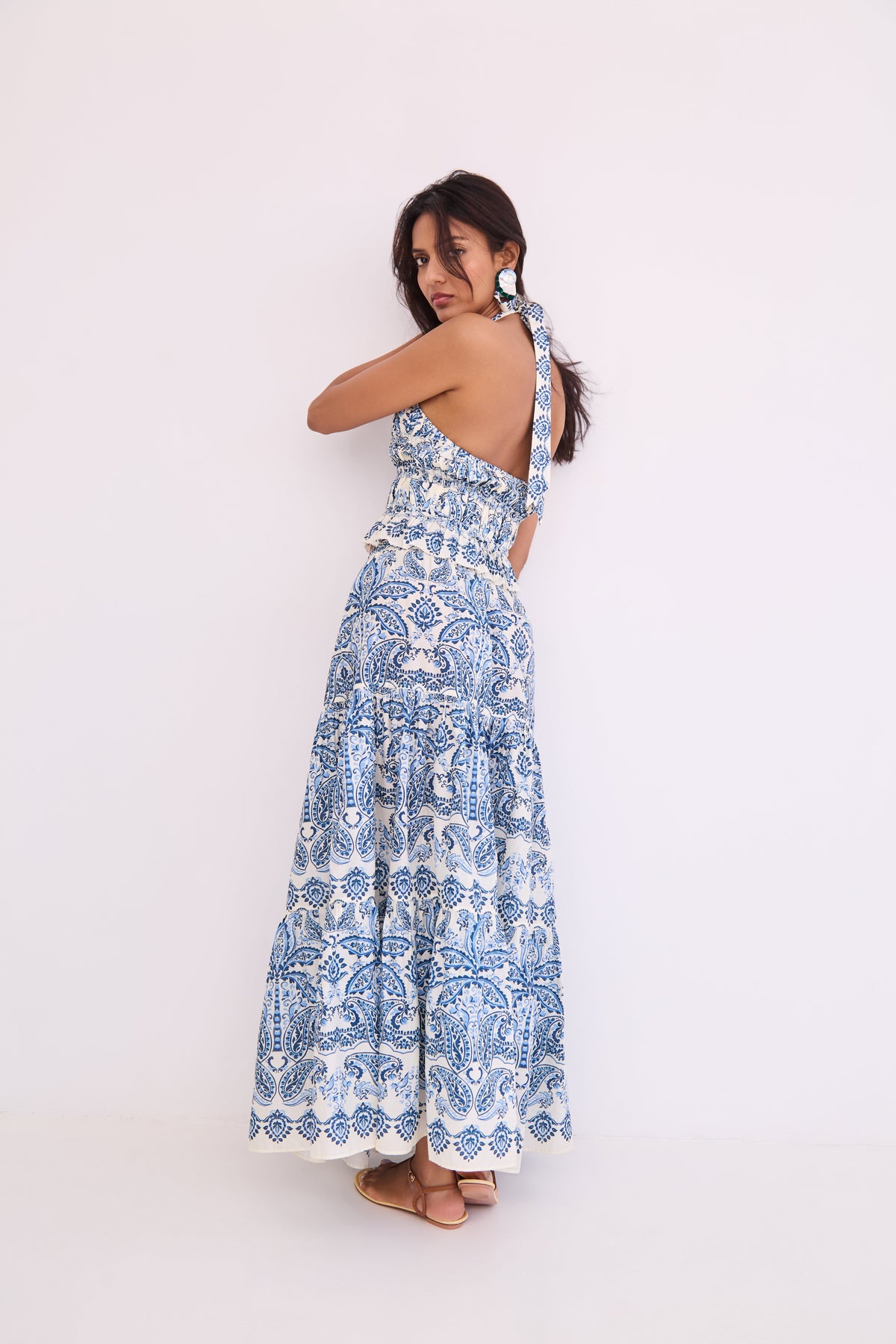 Peony Top in Palm Paisley Sky