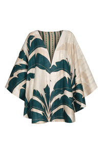 Cavalo Linen Poncho in Aquamarine Palms & Green Stripes