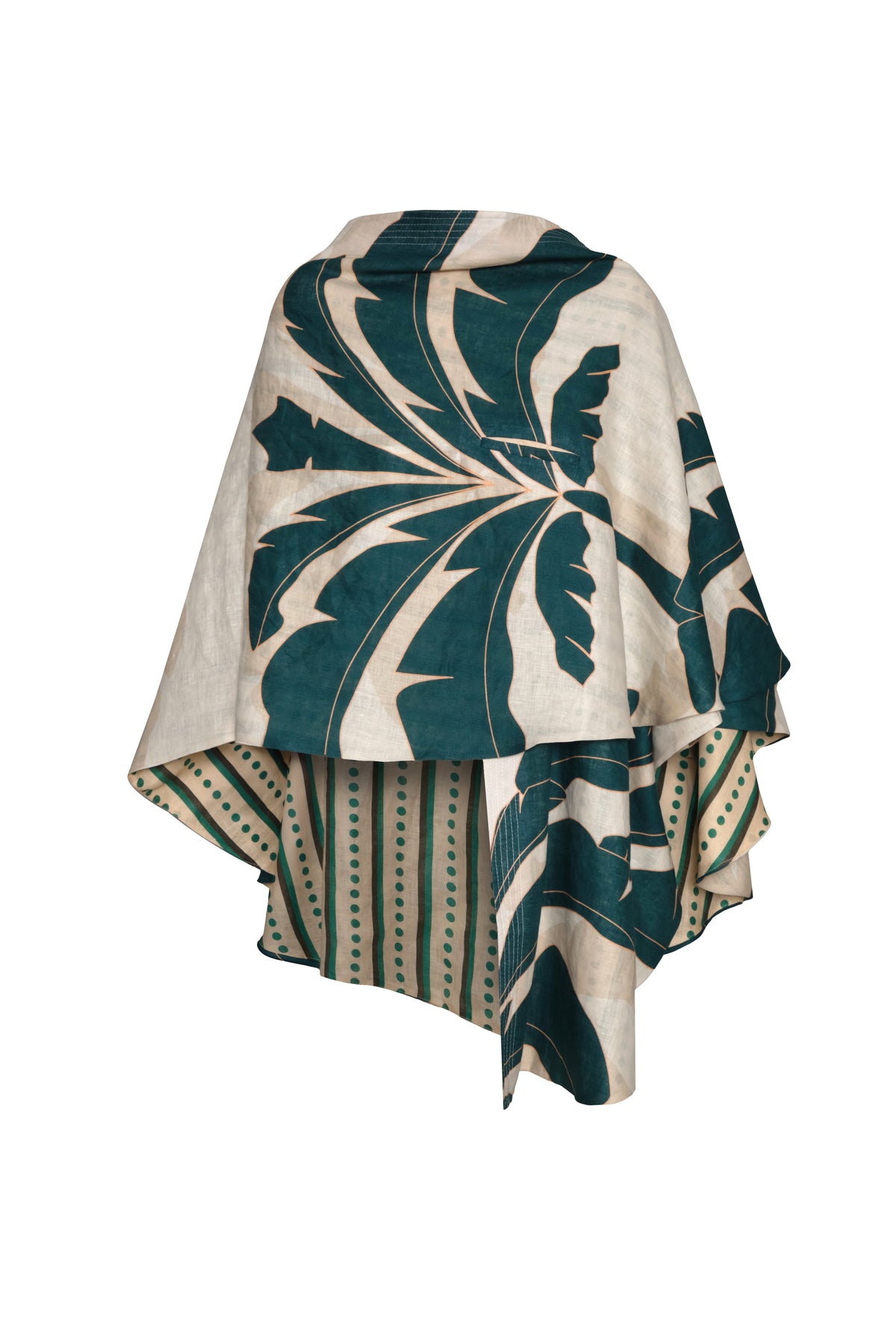 Cavalo Linen Poncho in Aquamarine Palms & Green Stripes
