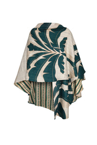 Cavalo Linen Poncho in Aquamarine Palms & Green Stripes