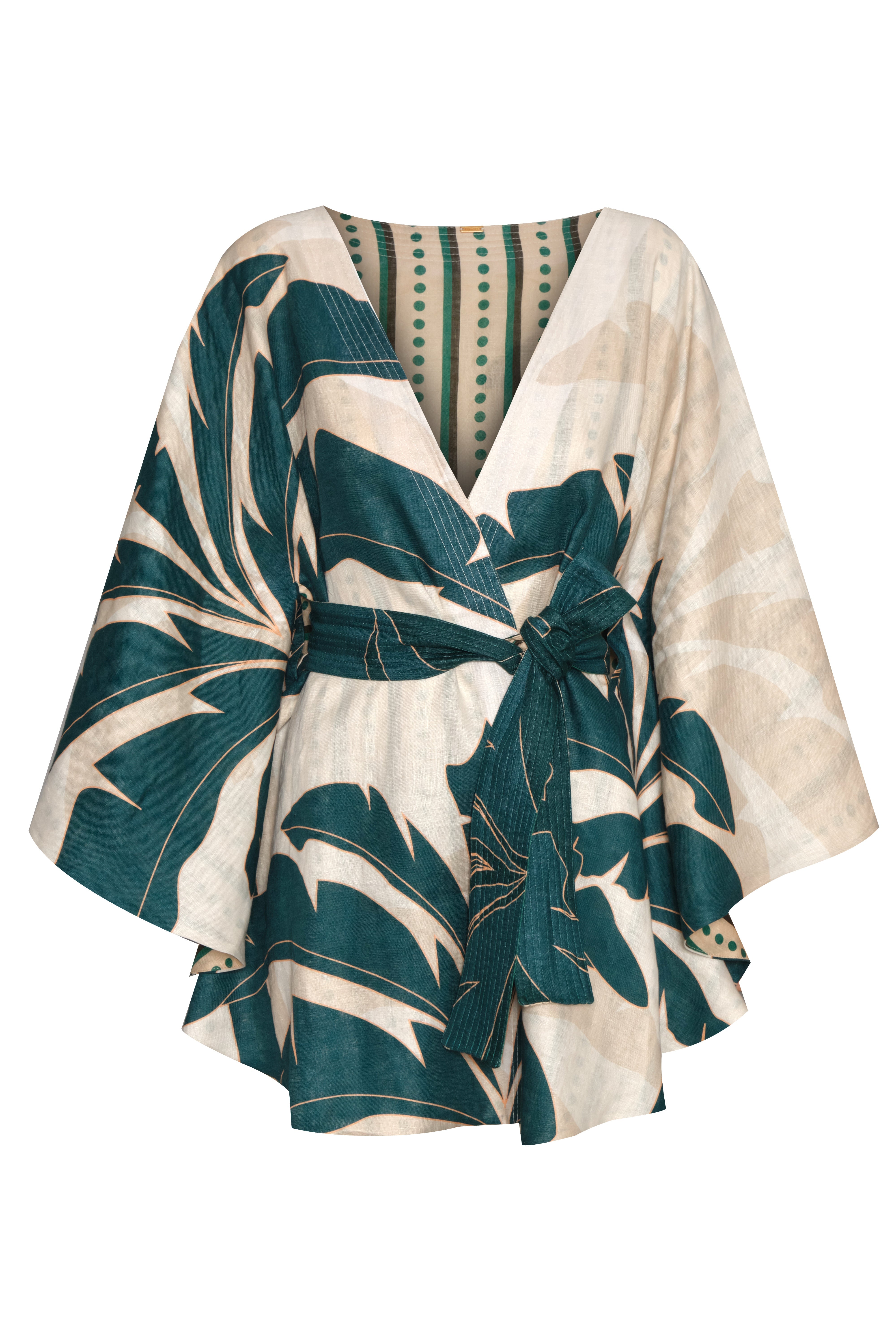 Cavalo Linen Poncho in Aquamarine Palms & Green Stripes