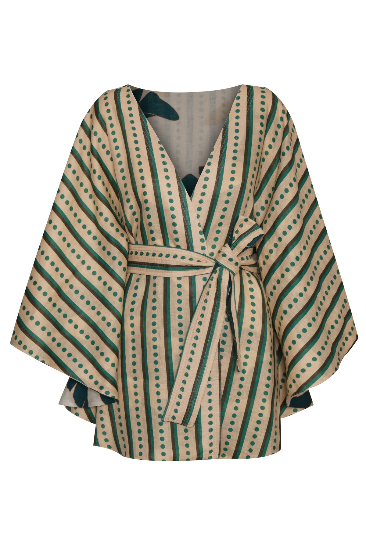 Cavalo Linen Poncho in Aquamarine Palms & Green Stripes
