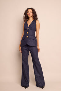 Tristan Pant in Navy Chalk Stripe