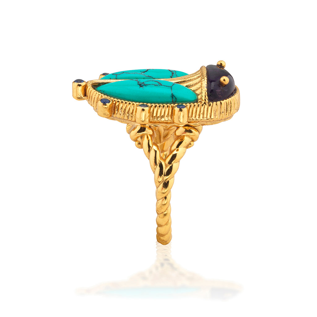 Scarab Grande Ring in Amethyst/Turquoise