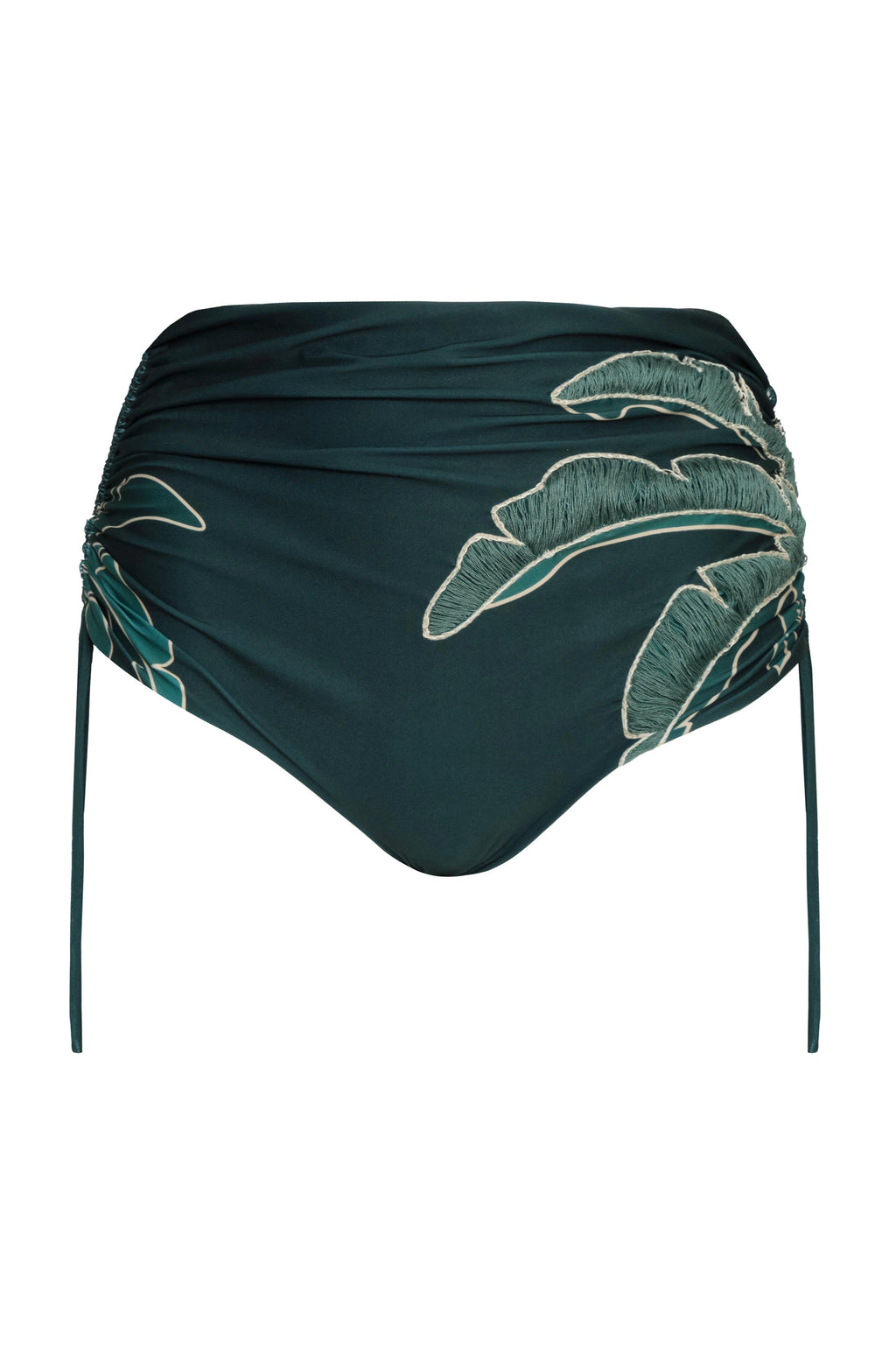 Victoria Hand Embroidered Bottom in Aquamarine Palms & Metallic Mint
