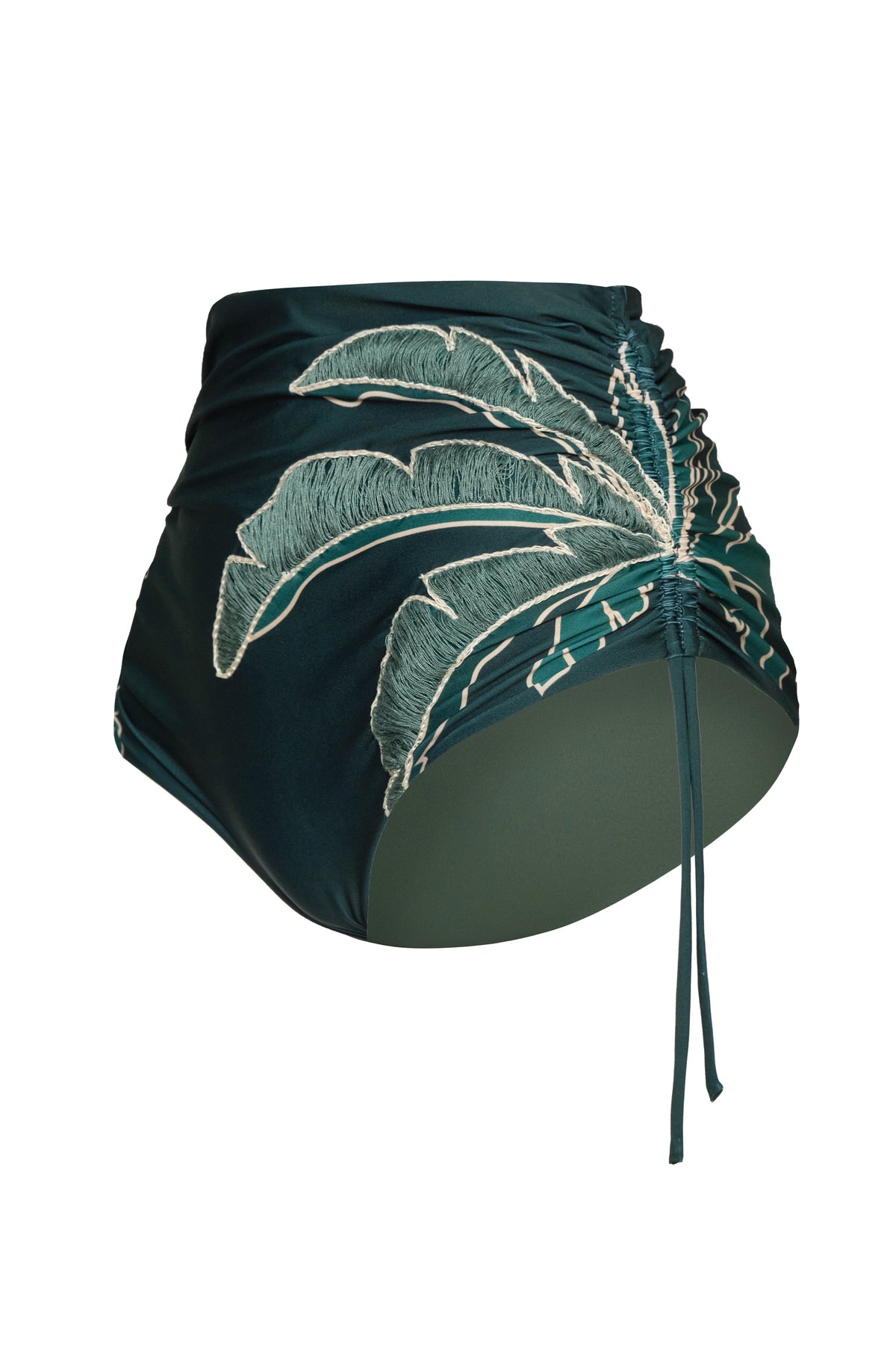 Victoria Hand Embroidered Bottom in Aquamarine Palms & Metallic Mint