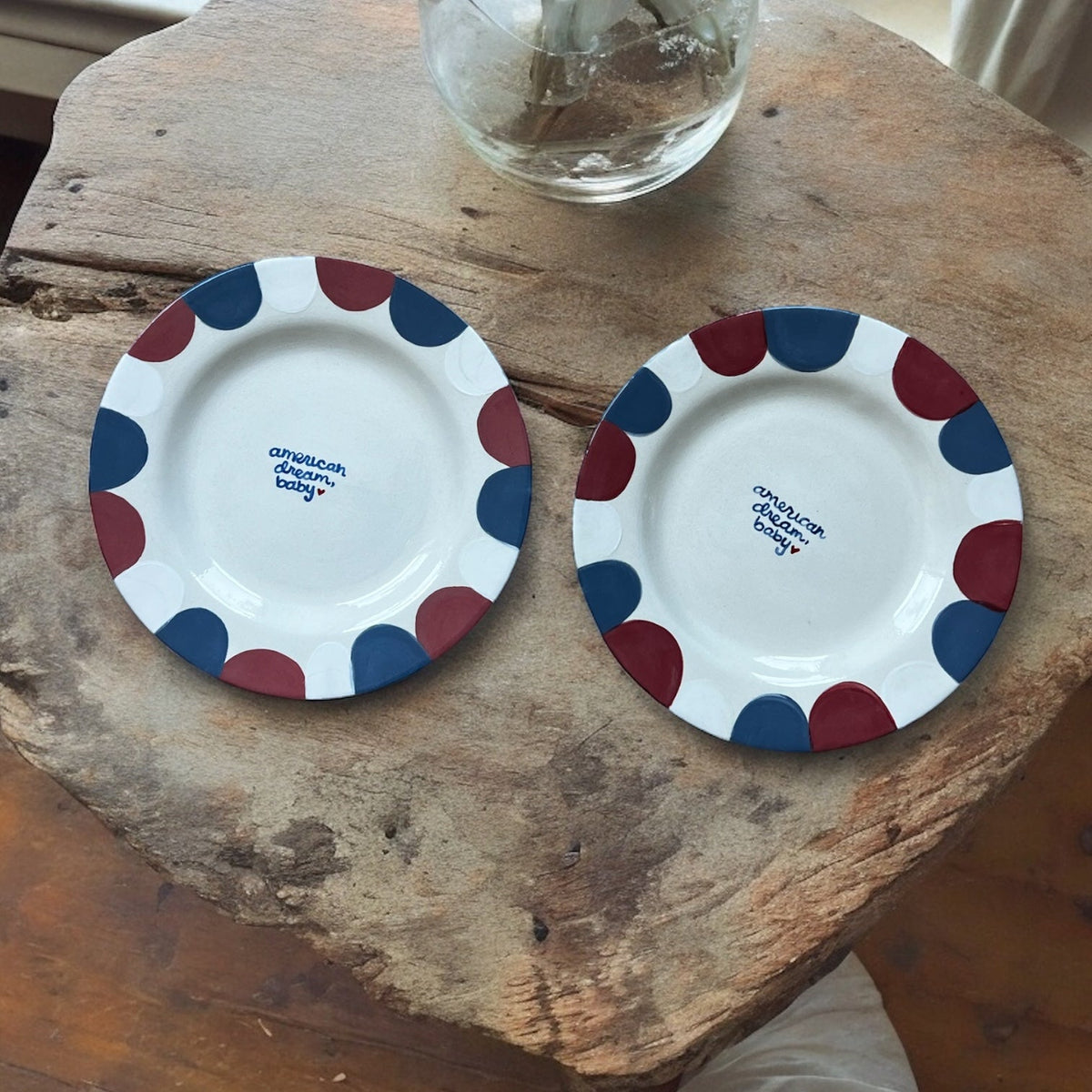 Hand-painted “American Dream, Baby” Plates, Set of 2