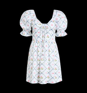 The Ophelia Mini Dress in Butterfly Trellis Cotton Sateen