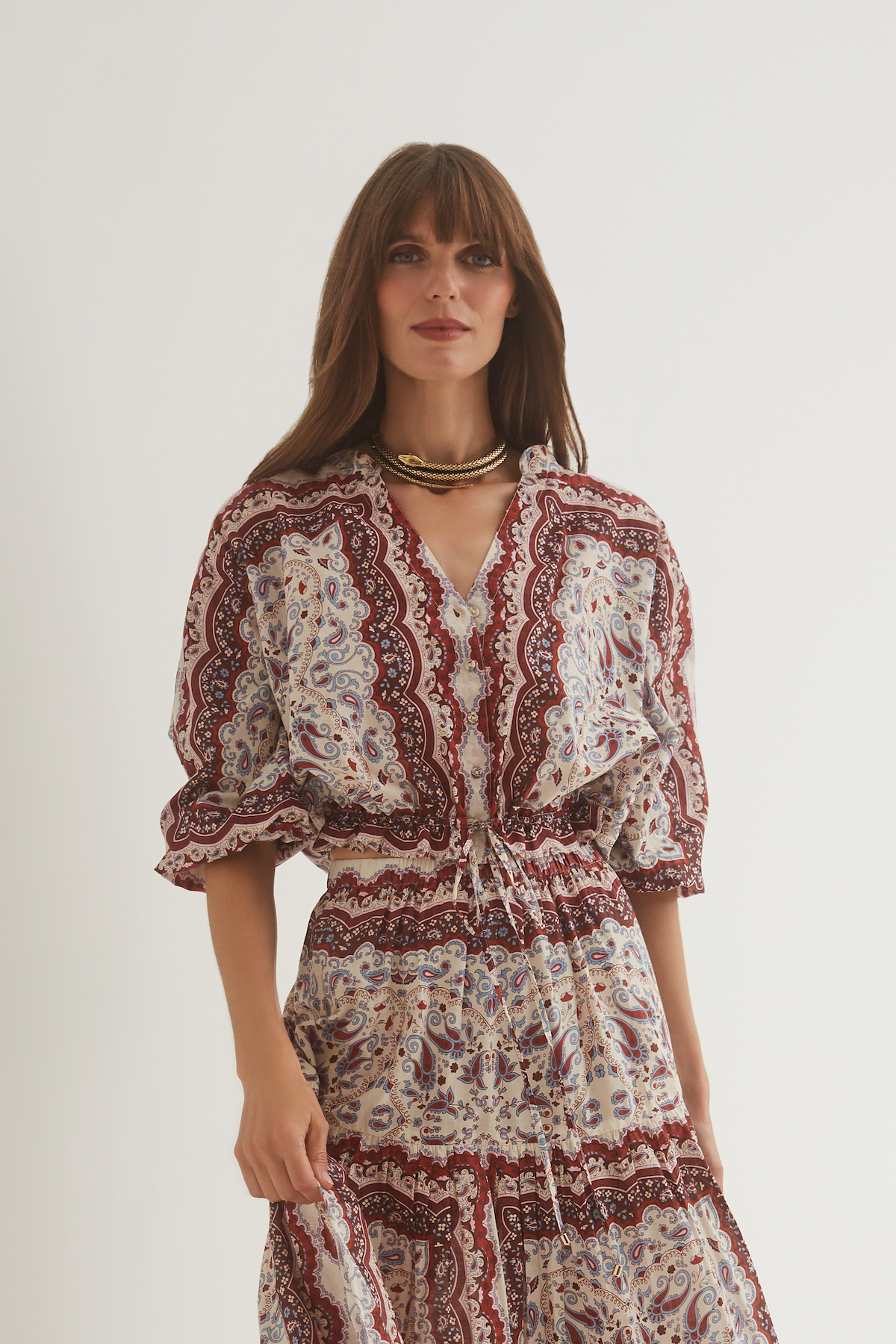 Perrin Top in Paisley Scarf Ivory