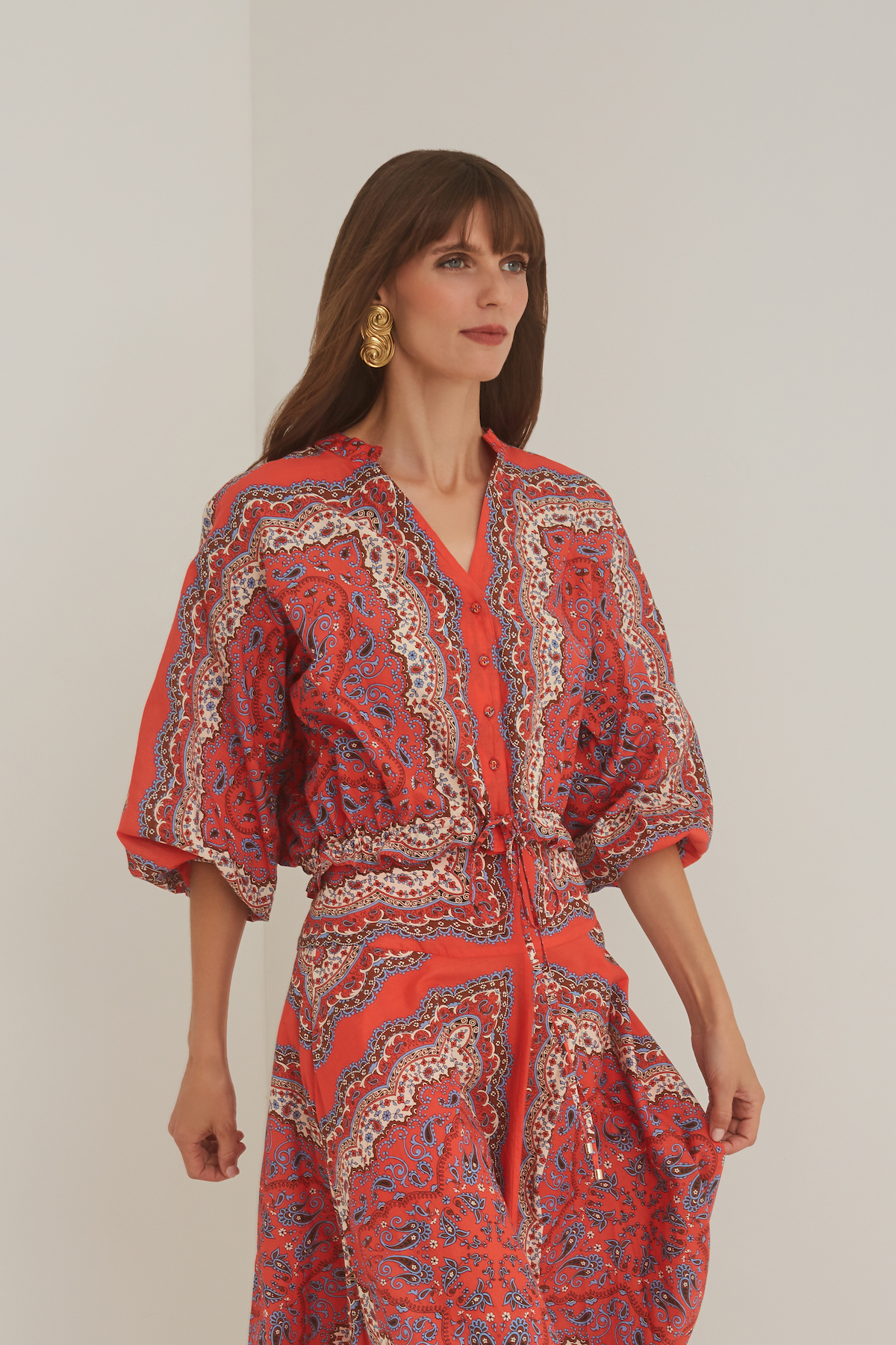 Perrin Top in Paisley Scarf Coral