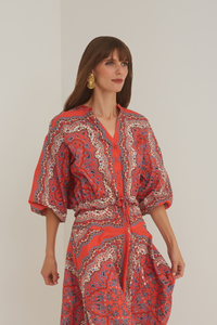 Perrin Top in Paisley Scarf Coral