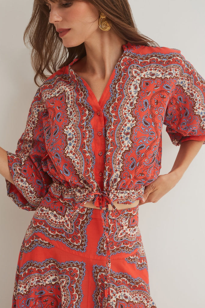 Perrin Top in Paisley Scarf Coral