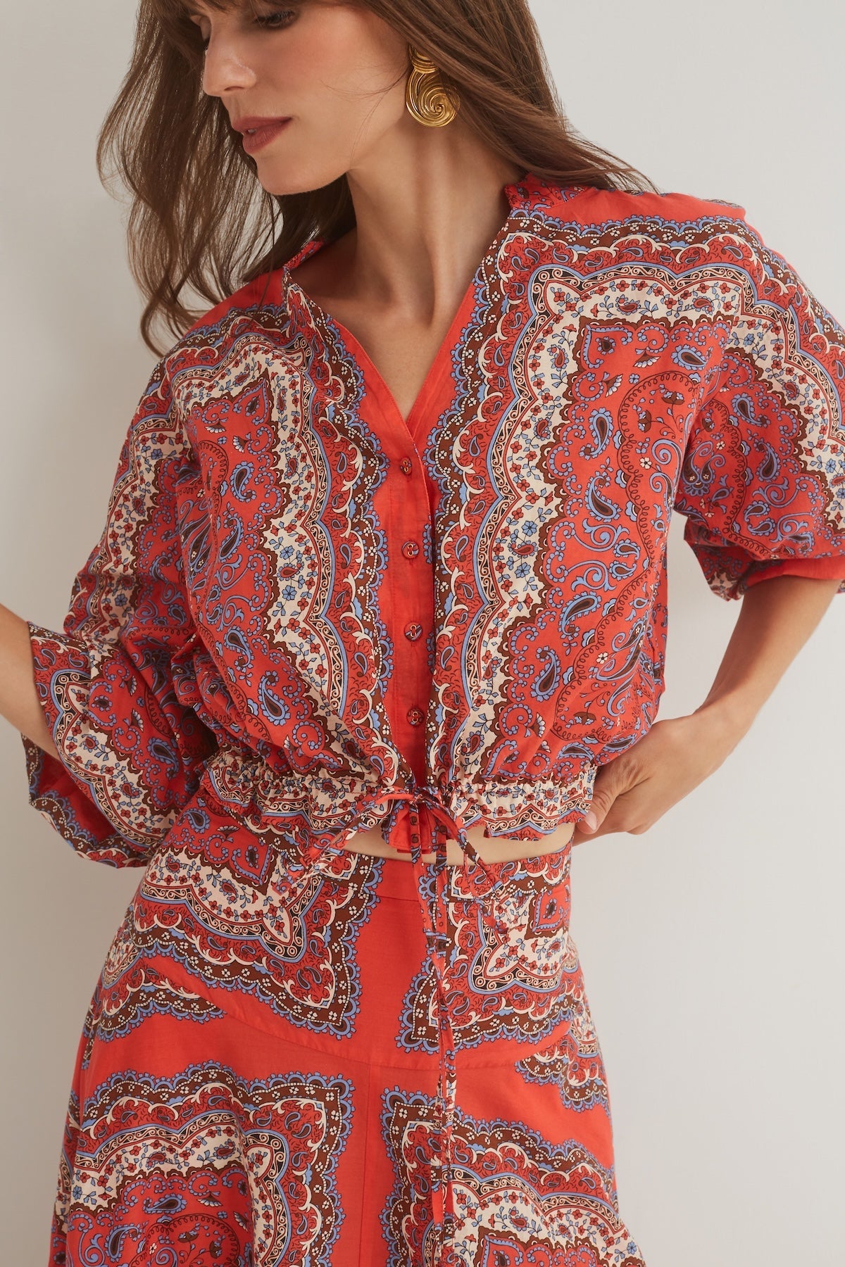 Perrin Top in Paisley Scarf Coral
