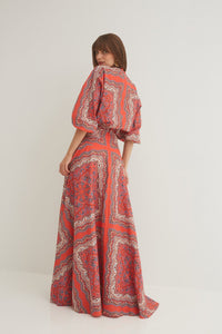 Gabriella Skirt in Paisley Scarf Coral