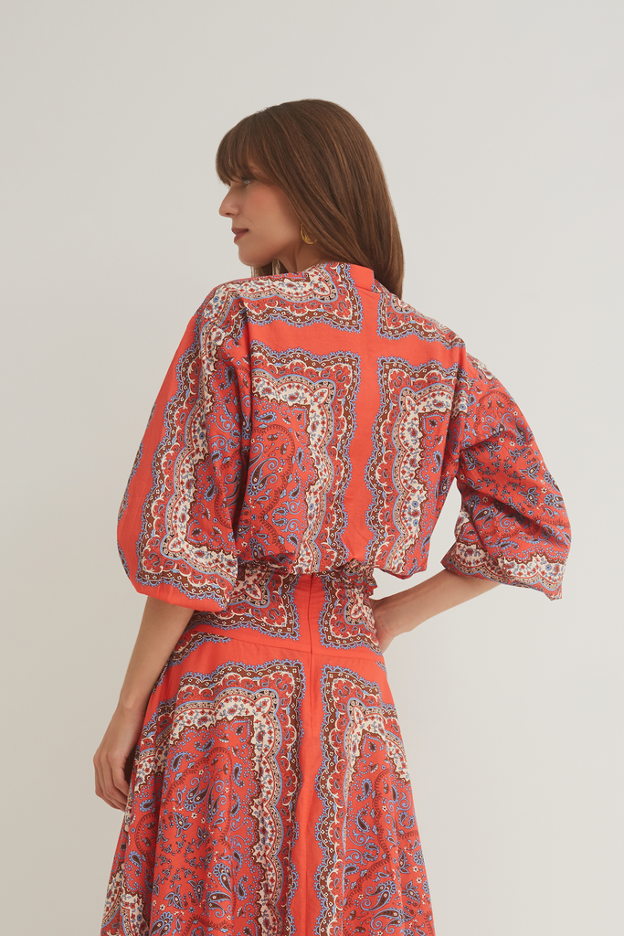 Perrin Top in Paisley Scarf Coral