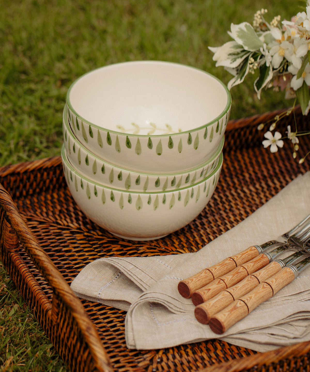 Rebecca Udall Elouise Cereal Bowl, Green with the Rattan Decoration Tray