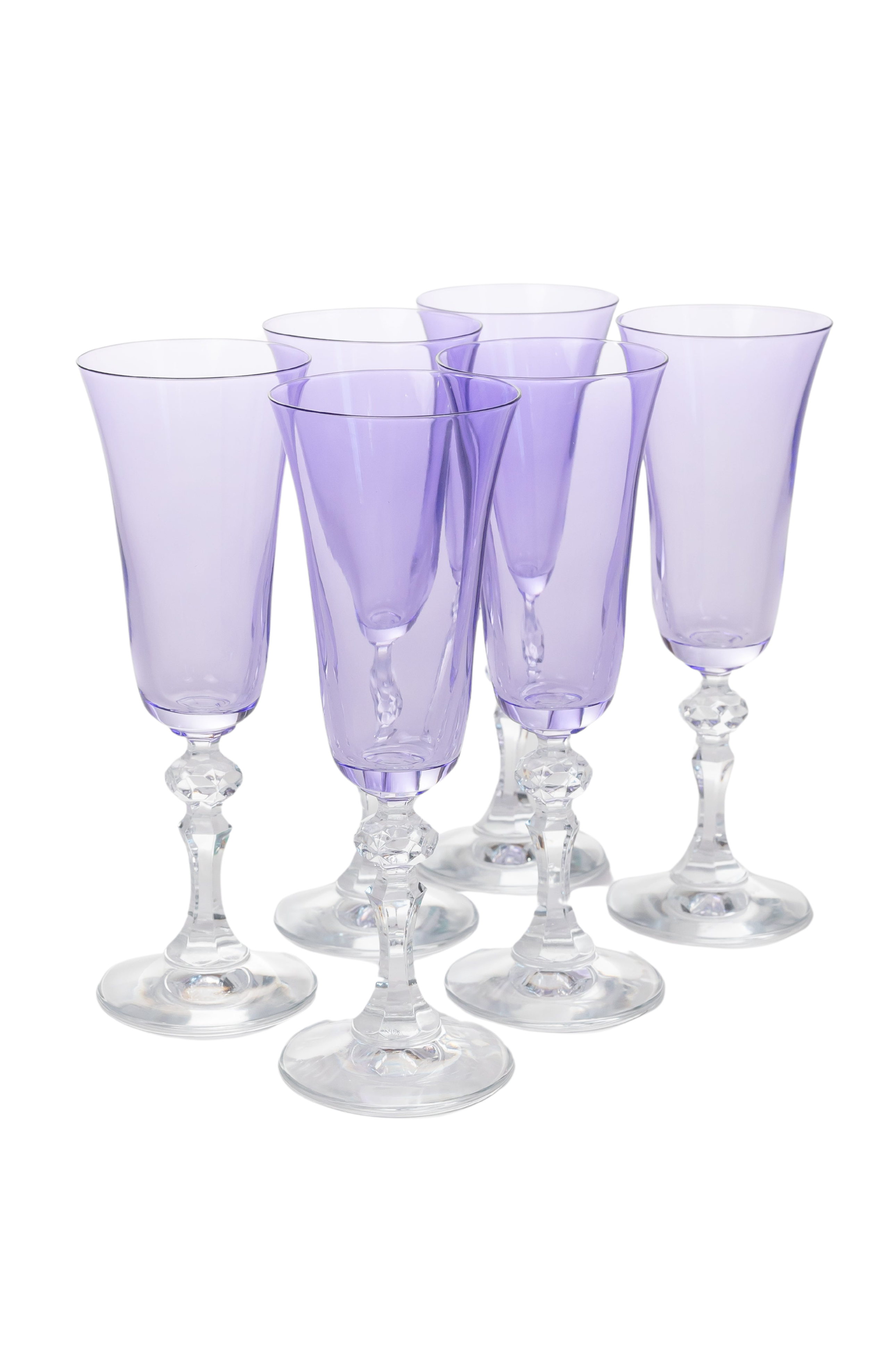 Estelle Colored Regal Flute With Clear Stem, Set of 6 in Lavender