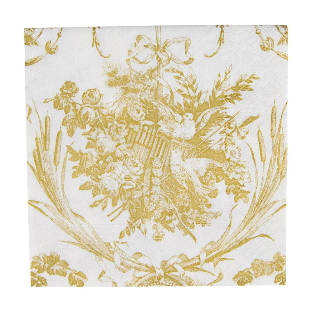 Romantic Toile Gold Cocktail Napkins, Set of 20