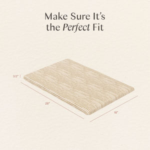 Angled view of All-Stages bassinet sheet in Autumn Stripe with 27 by 18 by 2 inch markings Make Sure Its the Perfect Fit