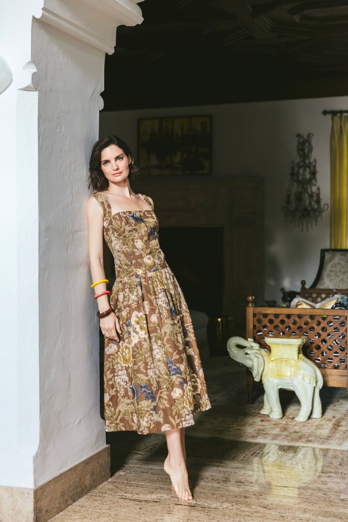 Feliz Midi Dress in Flora Meadow Brown