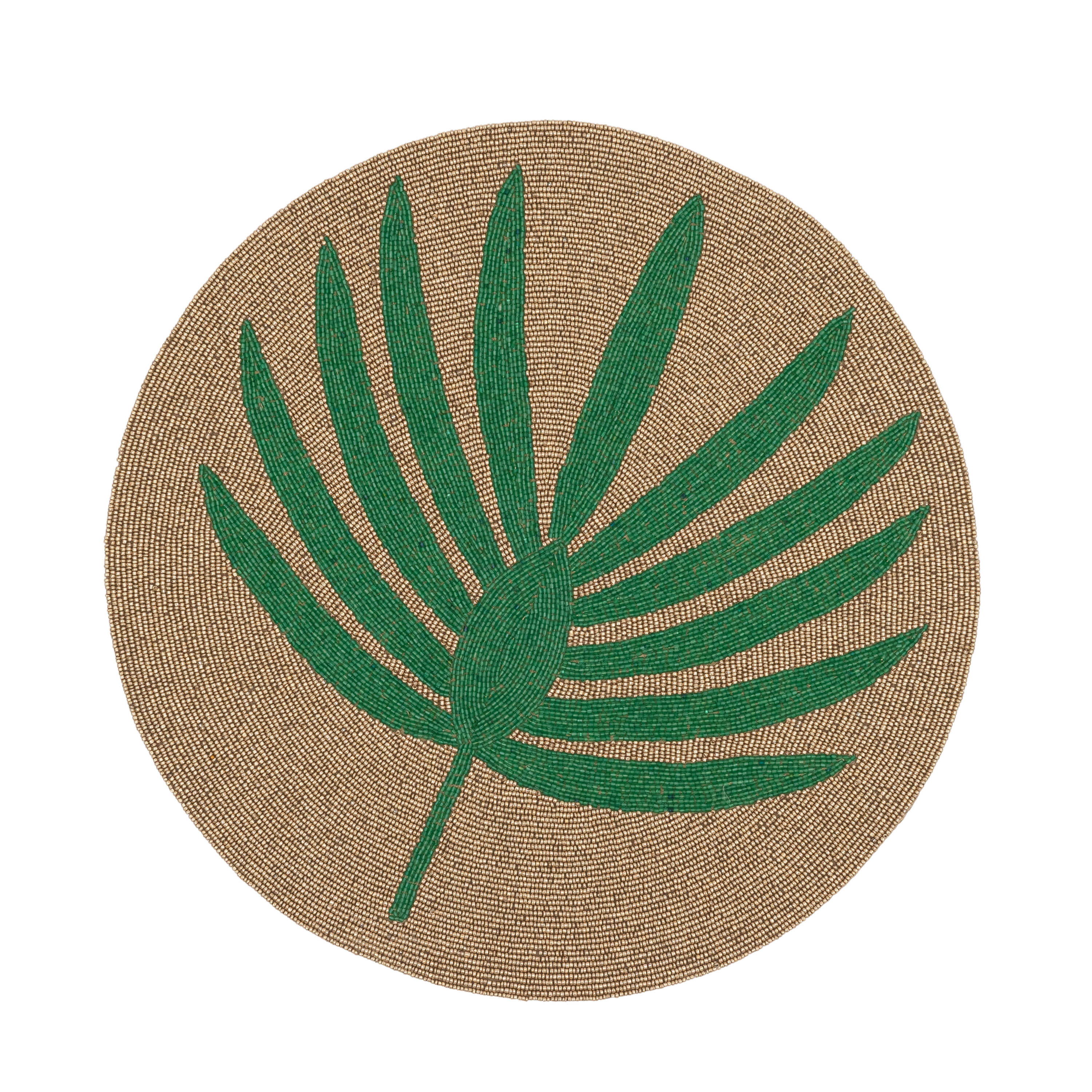 Palm Frond Hand Beaded Placemat in Green