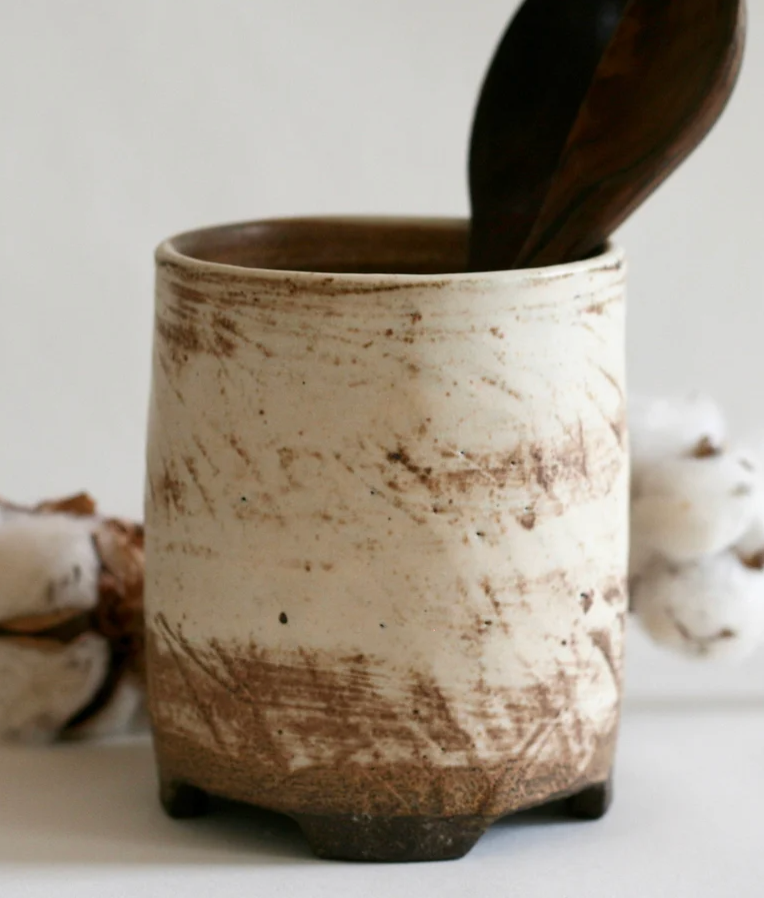 Ceramic Cream Utensil Holder, Japanese Pottery