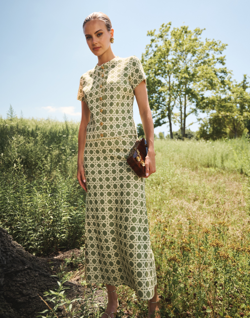 Demi Midi Skirt in Evergreen Lattice