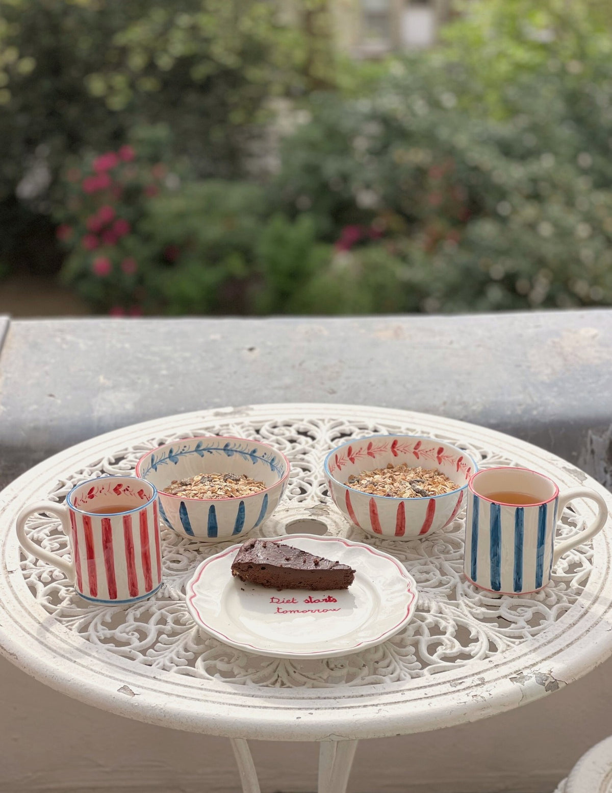 Red and Blue Ceramic Mug, Set of 6