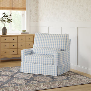 Crawford Pillowback Chair and a Half Comfort Swivel Glider in Blue Gingham