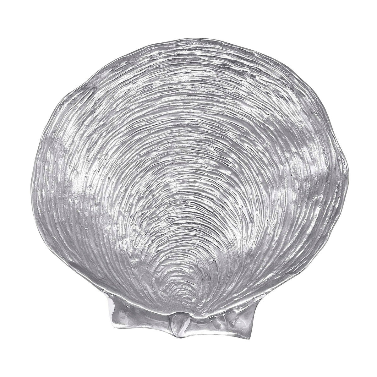Top view of Scallop Centerpiece Server showcasing shell-shaped ridges in recycled aluminum on a white background