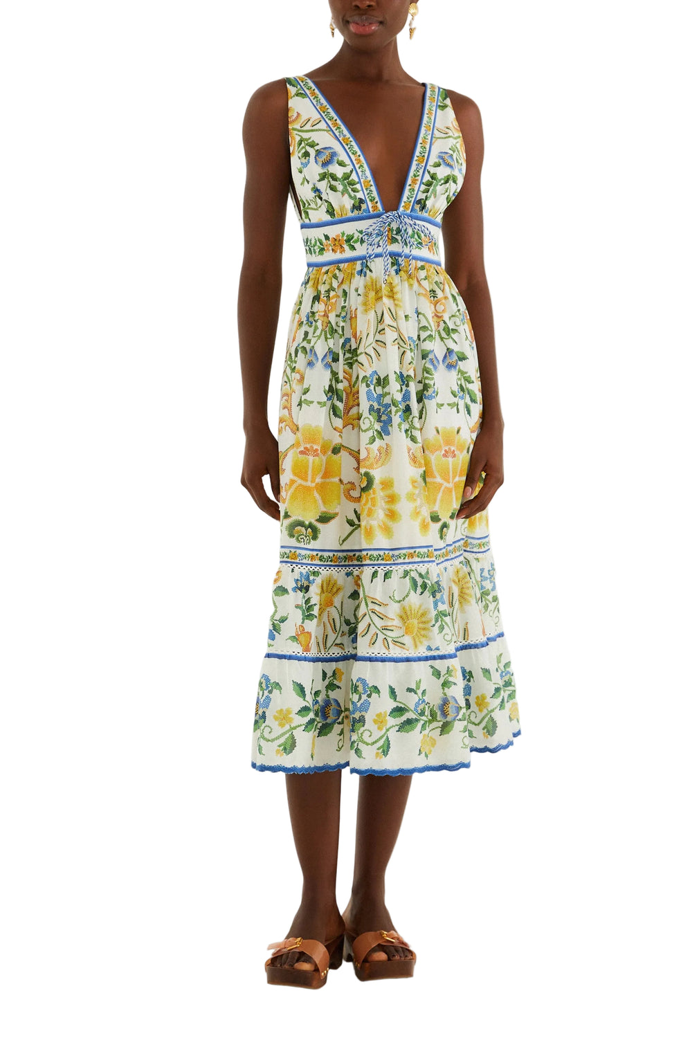 Emily Floral Tapestry Off White Midi Dress