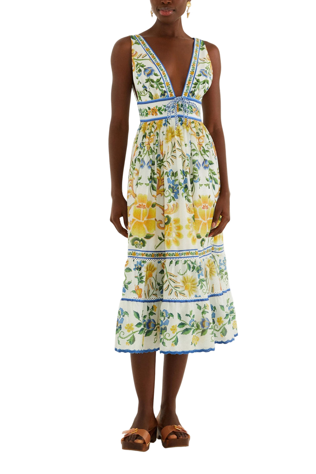Emily Floral Tapestry Off White Midi Dress