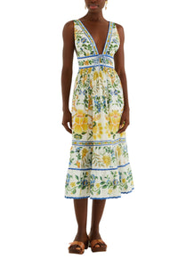 Emily Floral Tapestry Off White Midi Dress