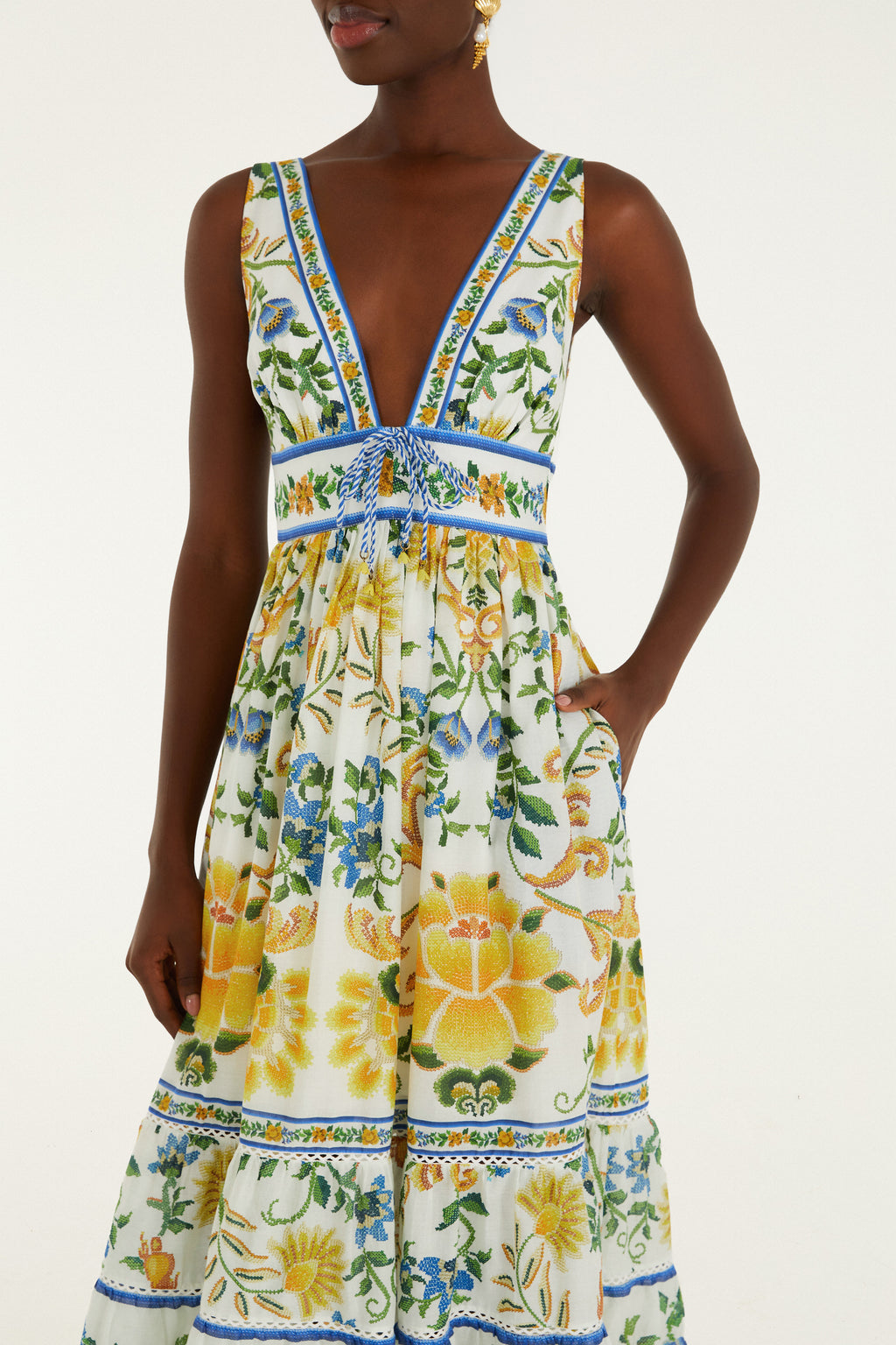 Emily Floral Tapestry Off White Midi Dress