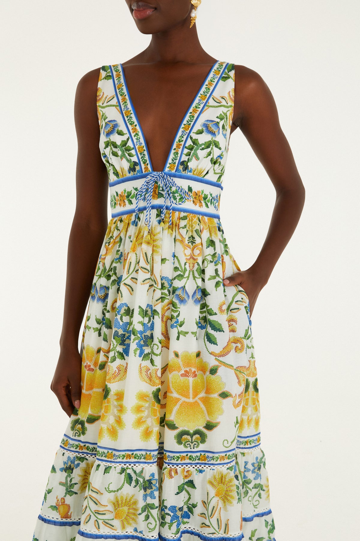 Emily Floral Tapestry Off White Midi Dress