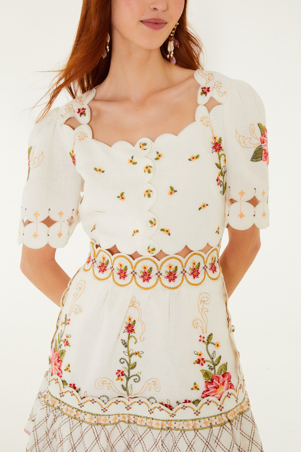 Flower Embroidery Short Sleeve Mini Dress