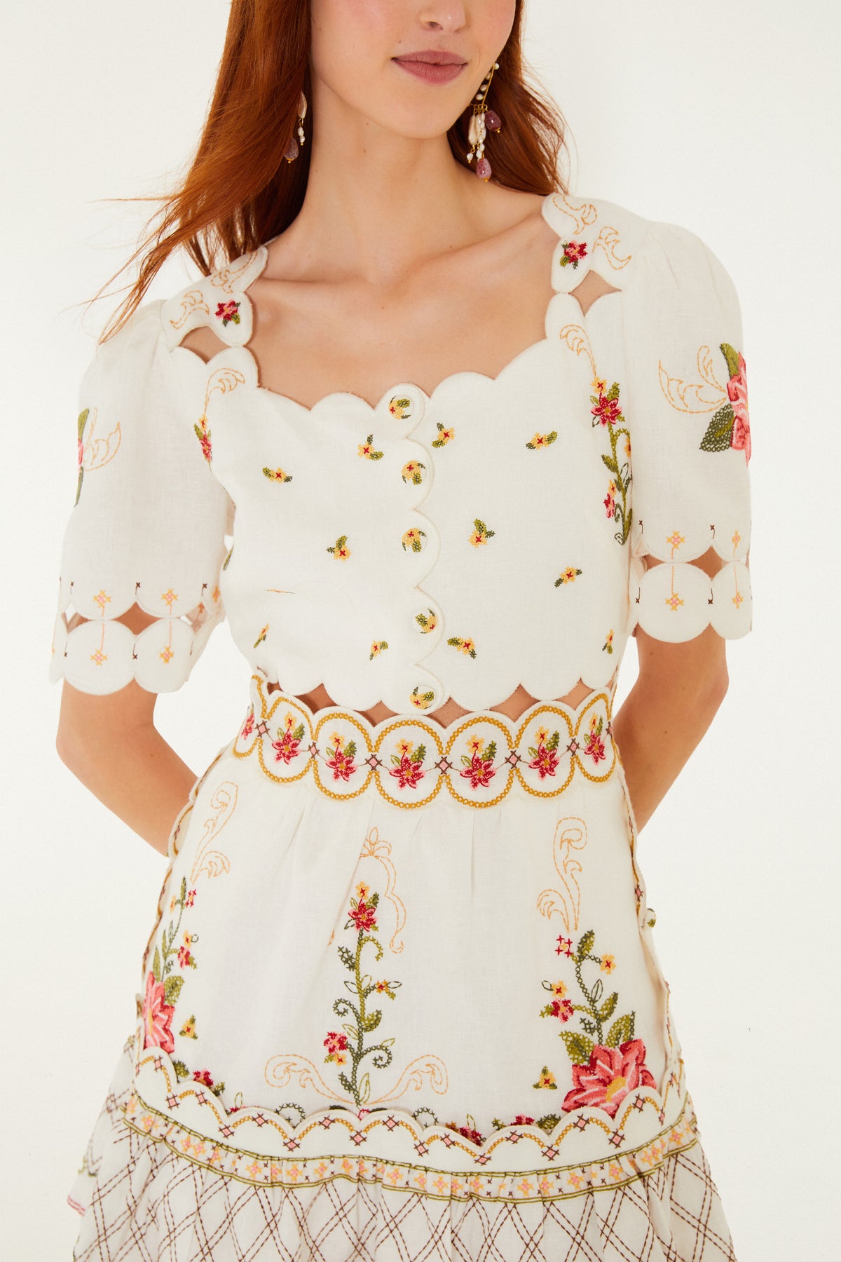Flower Embroidery Short Sleeve Mini Dress