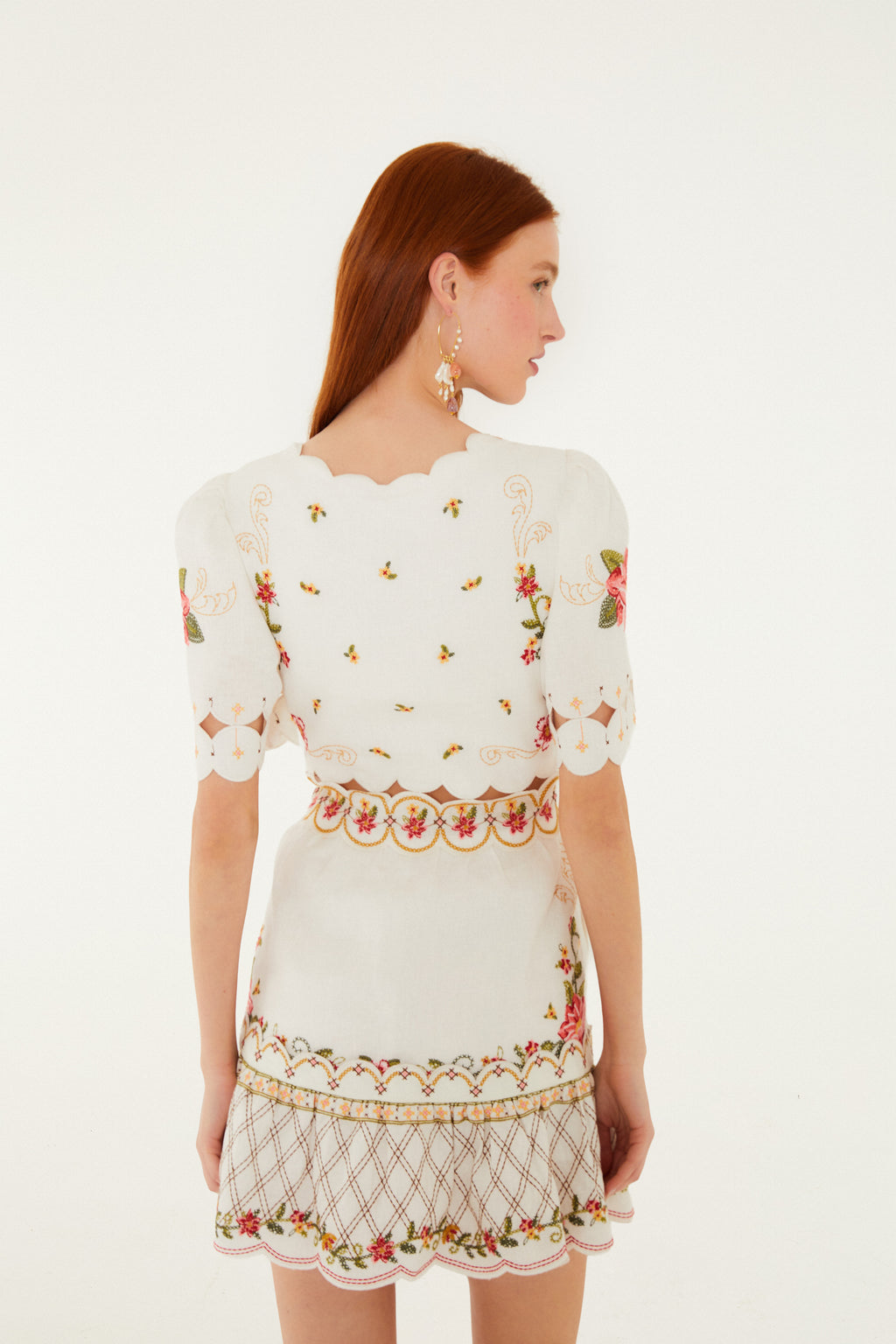 Flower Embroidery Short Sleeve Mini Dress