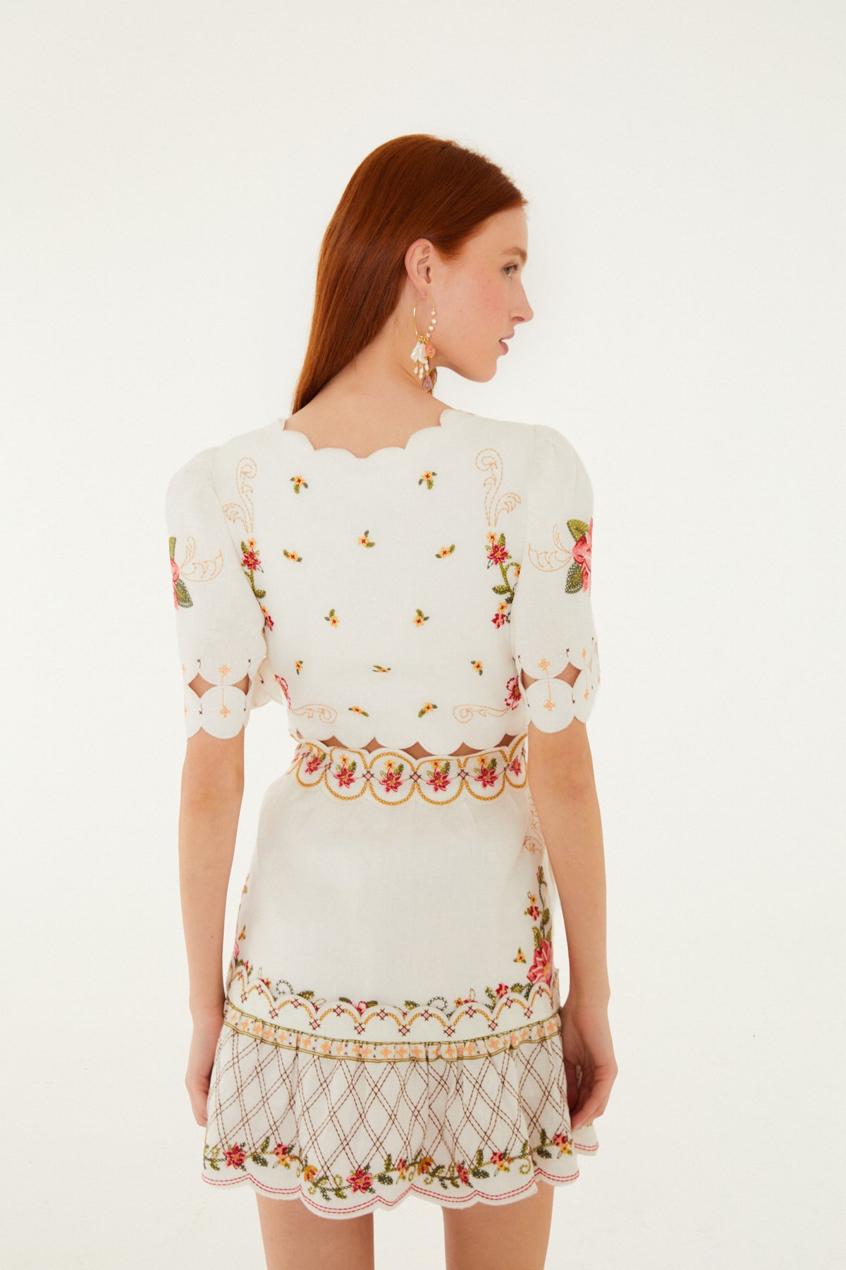 Flower Embroidery Short Sleeve Mini Dress