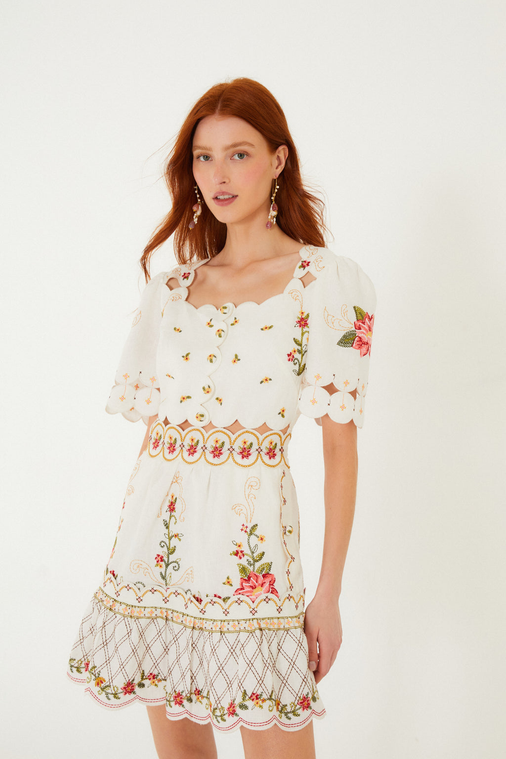 Flower Embroidery Short Sleeve Mini Dress